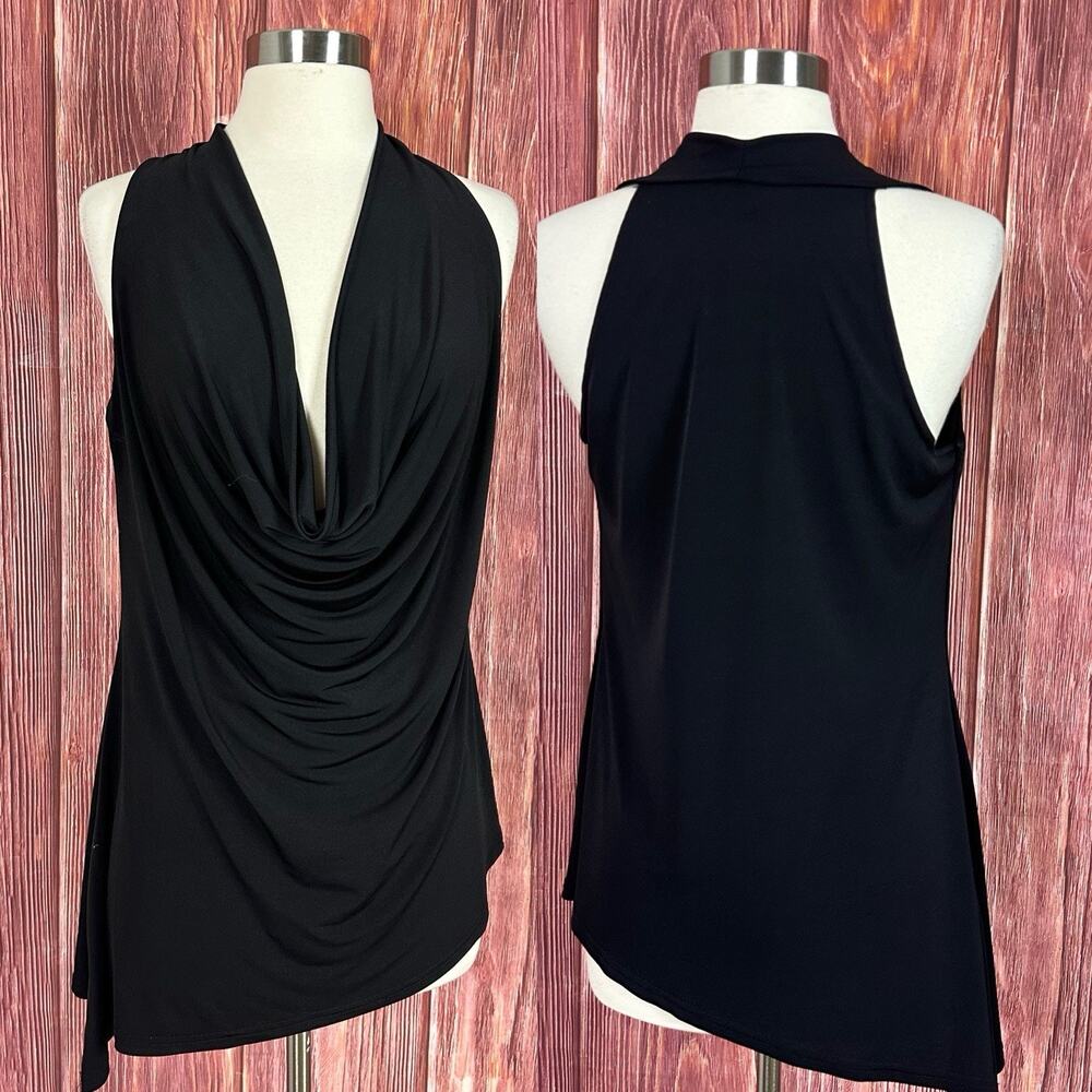 MKM Designs Women's Y2K Stretch Cowl Neck Tank Top Black USA Made Size Large